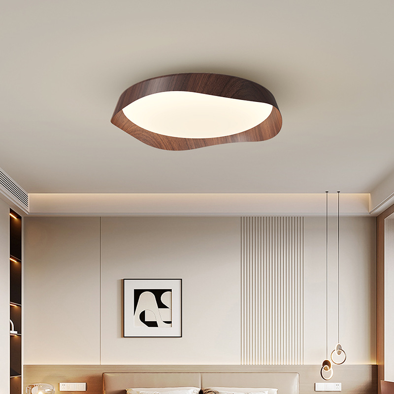 Lámpara de dormitorio de estilo medio, lámpara de techo de color nogal retro, lámpara de estudio de protección ocular simple moderna, lámpara de habitación de Zhongshan