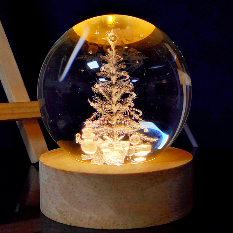 USB Plug-in Christmas Festival Decorative String Lights with Engraved Christmas Tree Christmas Atmosphere Crystal Lights Wholesale