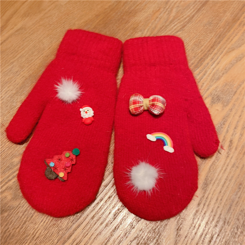 Women's Cute Santa Claus Color Block Elk Knitted Fabric Gloves display picture 5