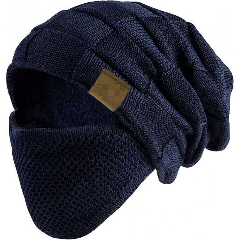 Cross-border Amazon TEMU trendy warm pullover hat, classic plaid fleece-lined knitted hat, fleece-lined mask, foreign trade wholesale