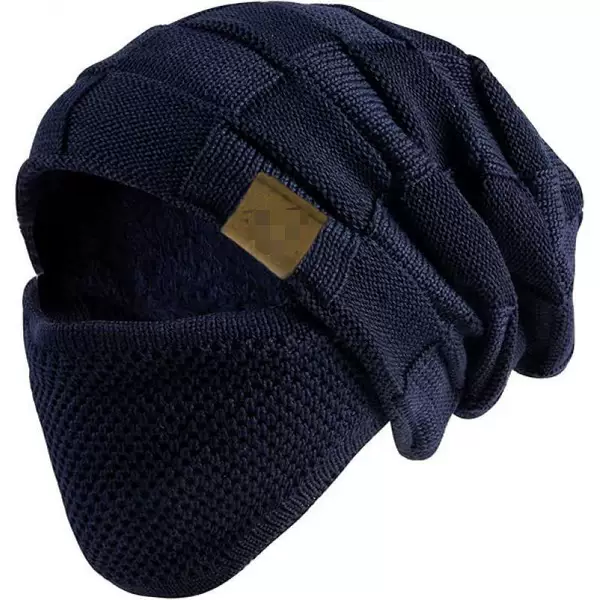 Cross-border Amazon TEMU trendy warm pullover hat, classic plaid fleece-lined knitted hat, fleece-lined mask, foreign trade wholesale