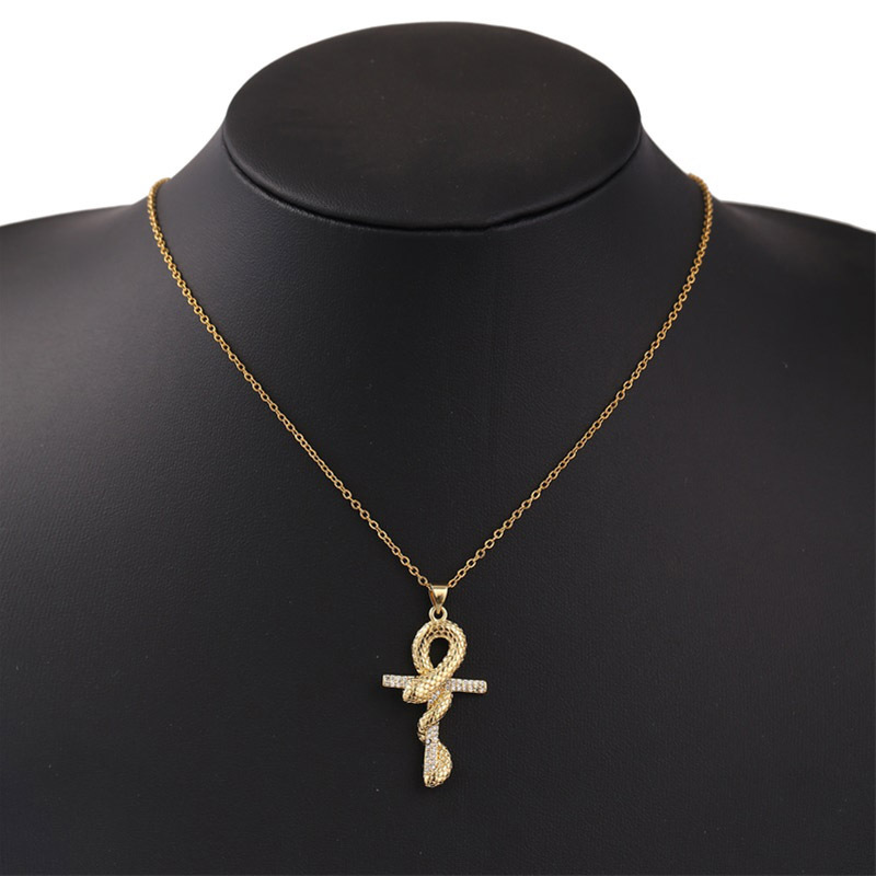 Korean Copper Inlaid Zirconium Cross Snake Necklace Wholesale Nihaojewelry display picture 3