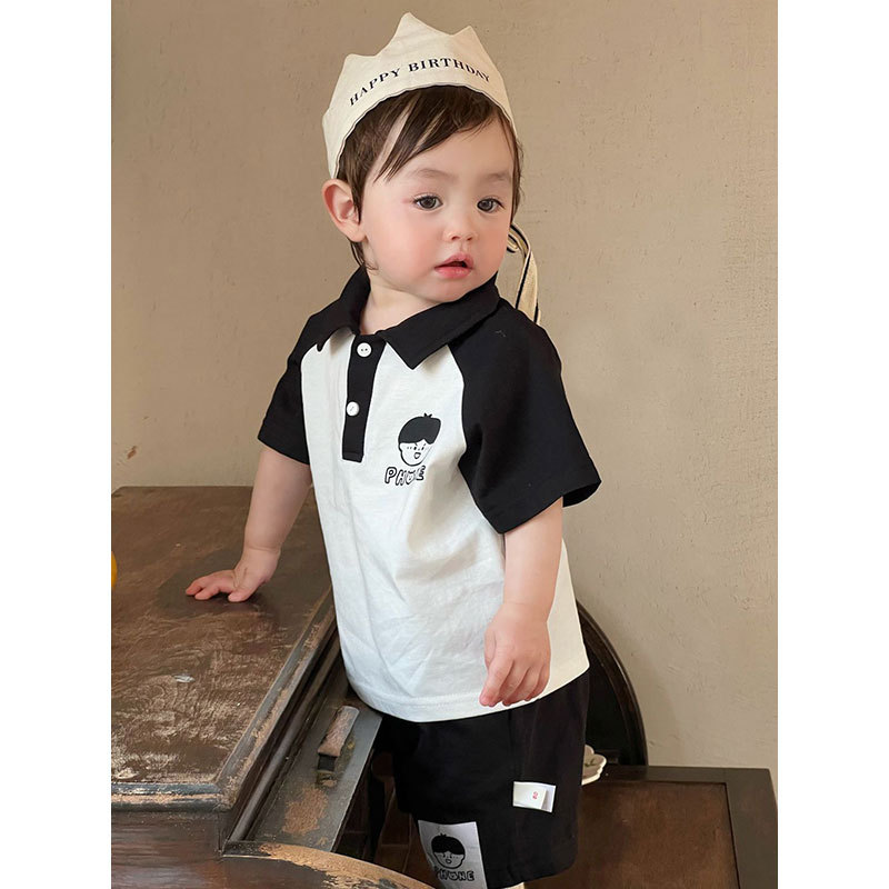 Ensemble deux pièces de vêtements d'été en pur coton pour garçons, polo à manches courtes et short, vêtements de sport pour enfants_voghion.com
