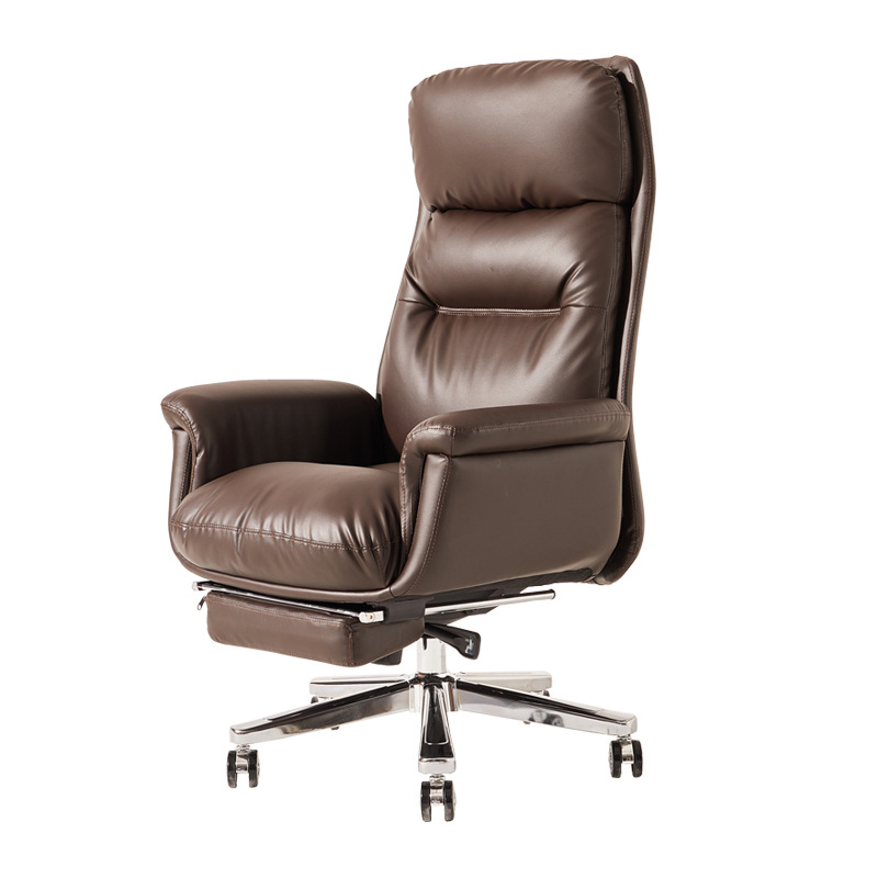 Silla de computadora hogar simple cómoda silla de oficina de larga duración respaldo reclinable jefe de piel de vaca silla de oficina de negocios