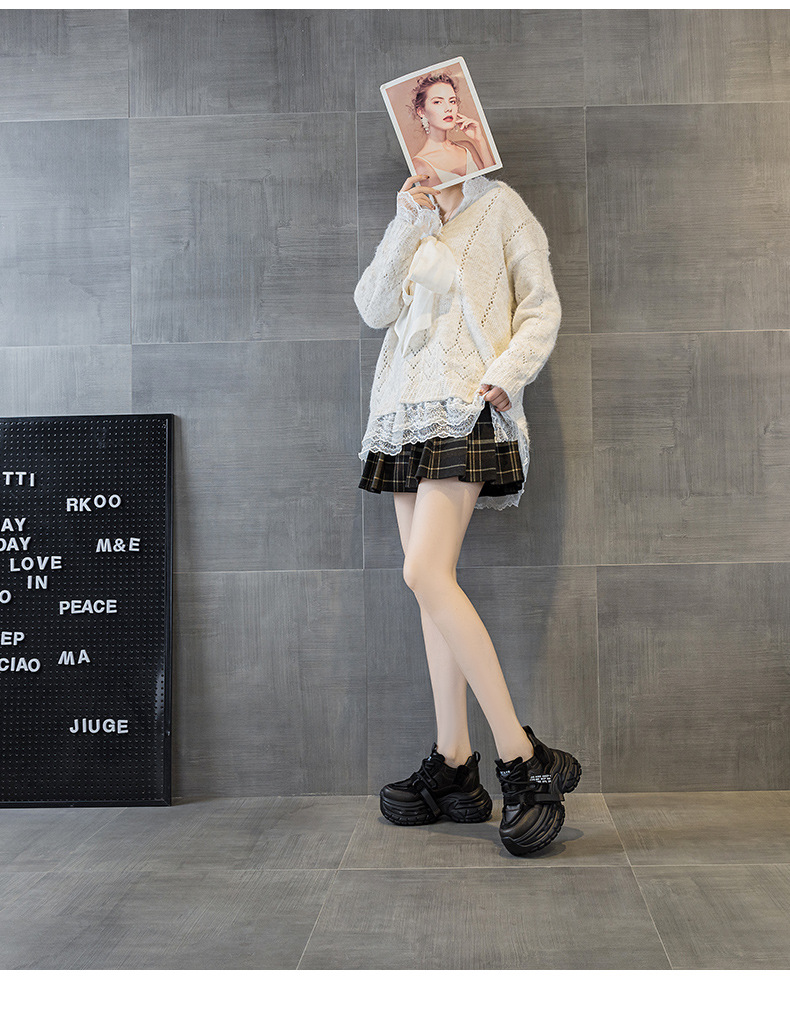 Giày sneaker nữ đế dày chunky phong cách thể thao, tăng chiều cao, phối hợp nhiều trang phục — Đen 5019, Nâu 5019, Ngọc trai 5019 chi tiết 8