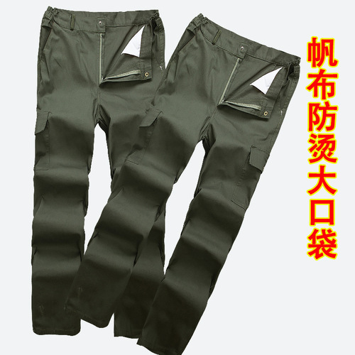 Cotton canvas single pants work pants work pants casual outdoor electric welding machine repair protective work pants with multiple pockets green