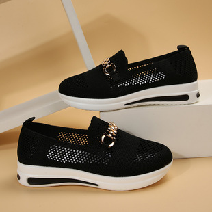 Spot 2023 Europe and the United States cross-border new fly woven mesh metal casual shoes lightweight breathable large size foreign trade women's shoes