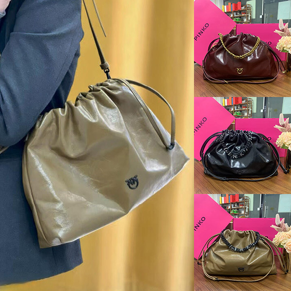 Pinko New Swallow Bag Oil Wax Leather Dumpling Commuter Bag Fashionable Tote Bag Single Shoulder Underarm Women's Bag Shopping Bag