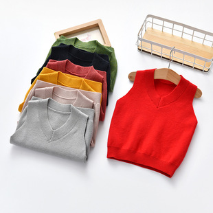 A generation of 2022 autumn and winter new children's sweater V-neck solid color vest Europe and the United States foreign trade cotton vest