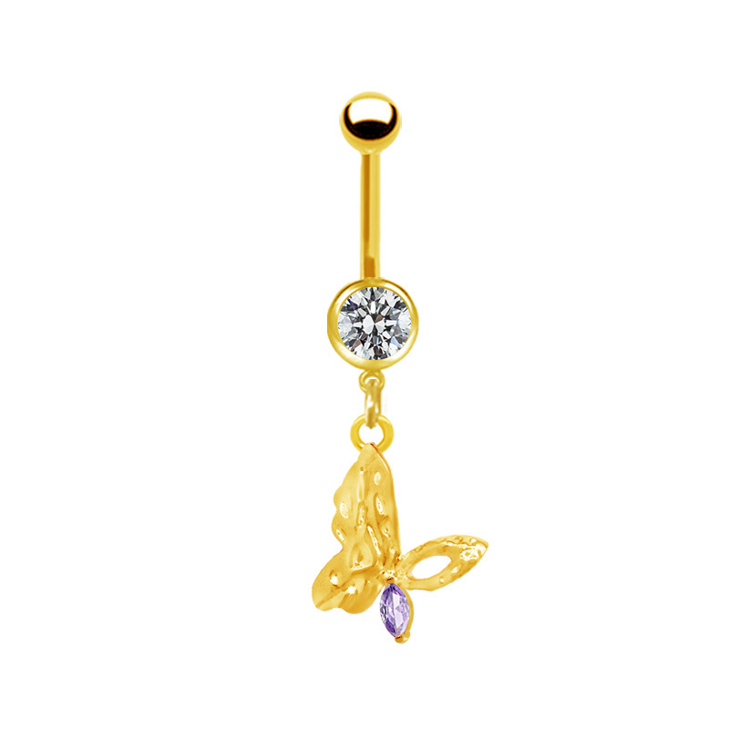Navel Belly Button Ring With Butterfly Pendant Piercing Jewelry_voghion.com