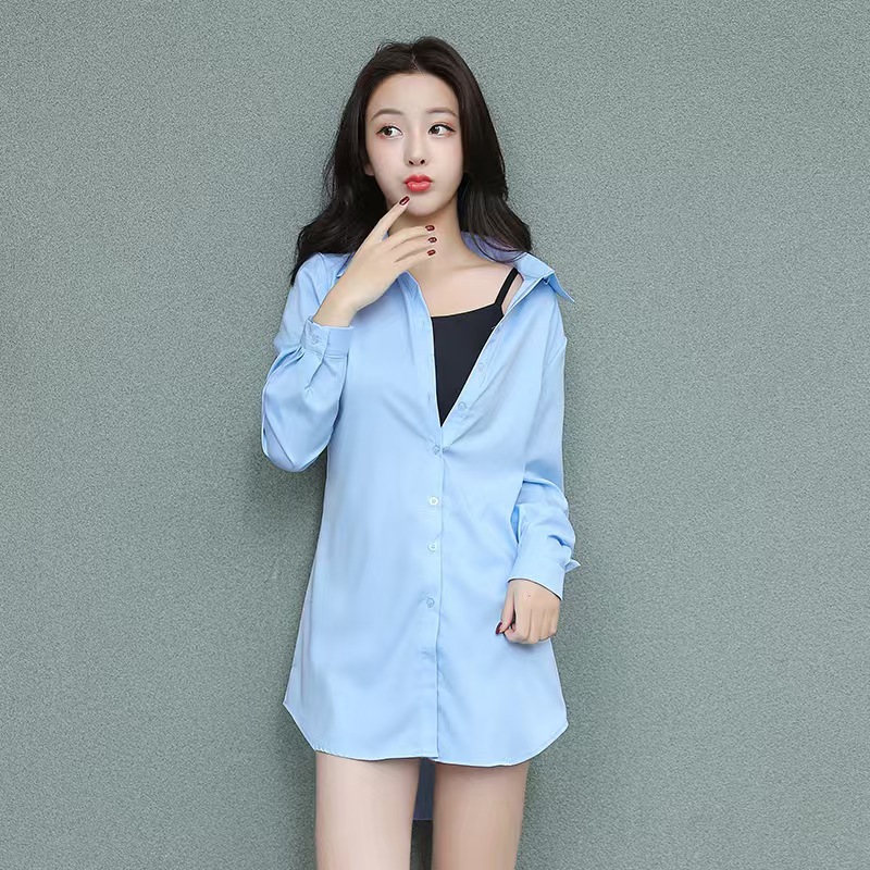 화이트 셔츠 여자 봄 · 가을 새 긴팔 느슨한 한국식 올매치 플러스 사이즈 여자 중견 BF베이스 셔츠