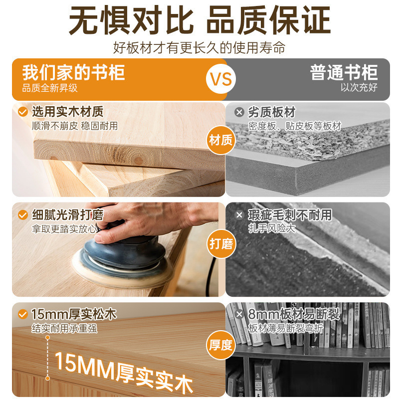 实木书柜置物柜靠墙一体储物柜客厅展示柜家用防尘书架落地收纳柜|undefined
