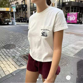 BM风美式复古圆领老鹰印花短袖T恤女 bm辣妹纯欲高腰修身短款上衣