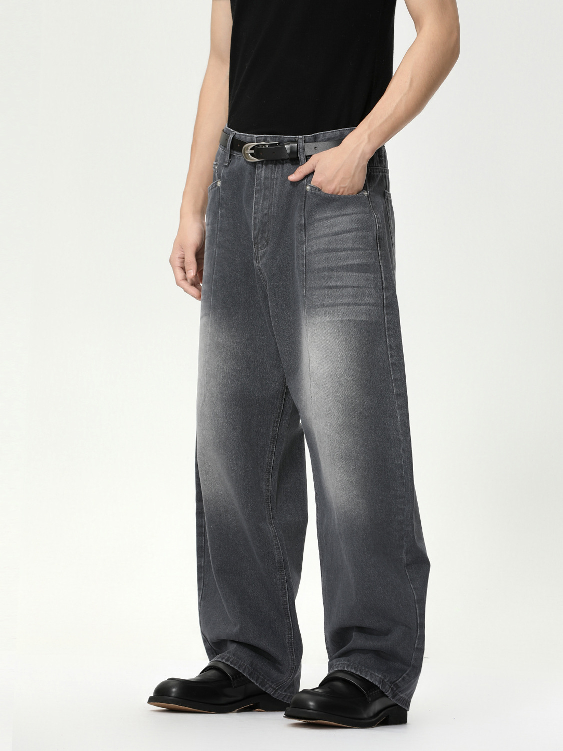 MTLCLOTHES Hombres| Coreano de estilo de alta calle blanqueado colgante sensación casual cuchillo suelto vibe jeans tendencia