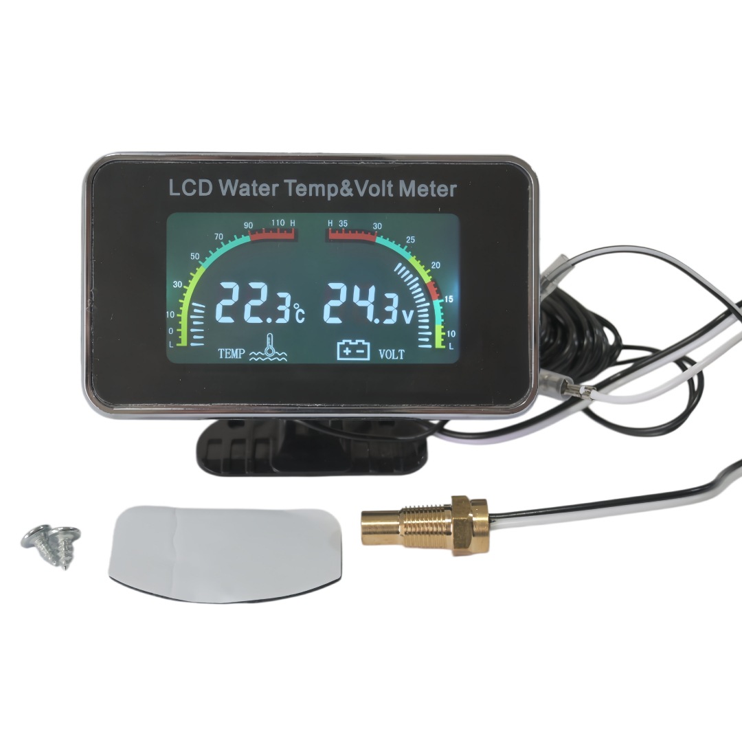 LCD display car water temperature and voltage two-in-one combination gauge 12V/24V universal for truck modification digital display LCD water temperature