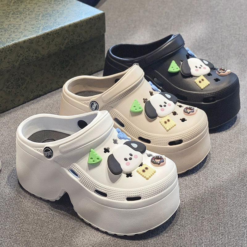 Туфли с толстой подошвой для женщин 2024 новый нескользящий на высоком каблуке пляж увеличивает ощущение дерьма EVA холодные тапочки носить летом