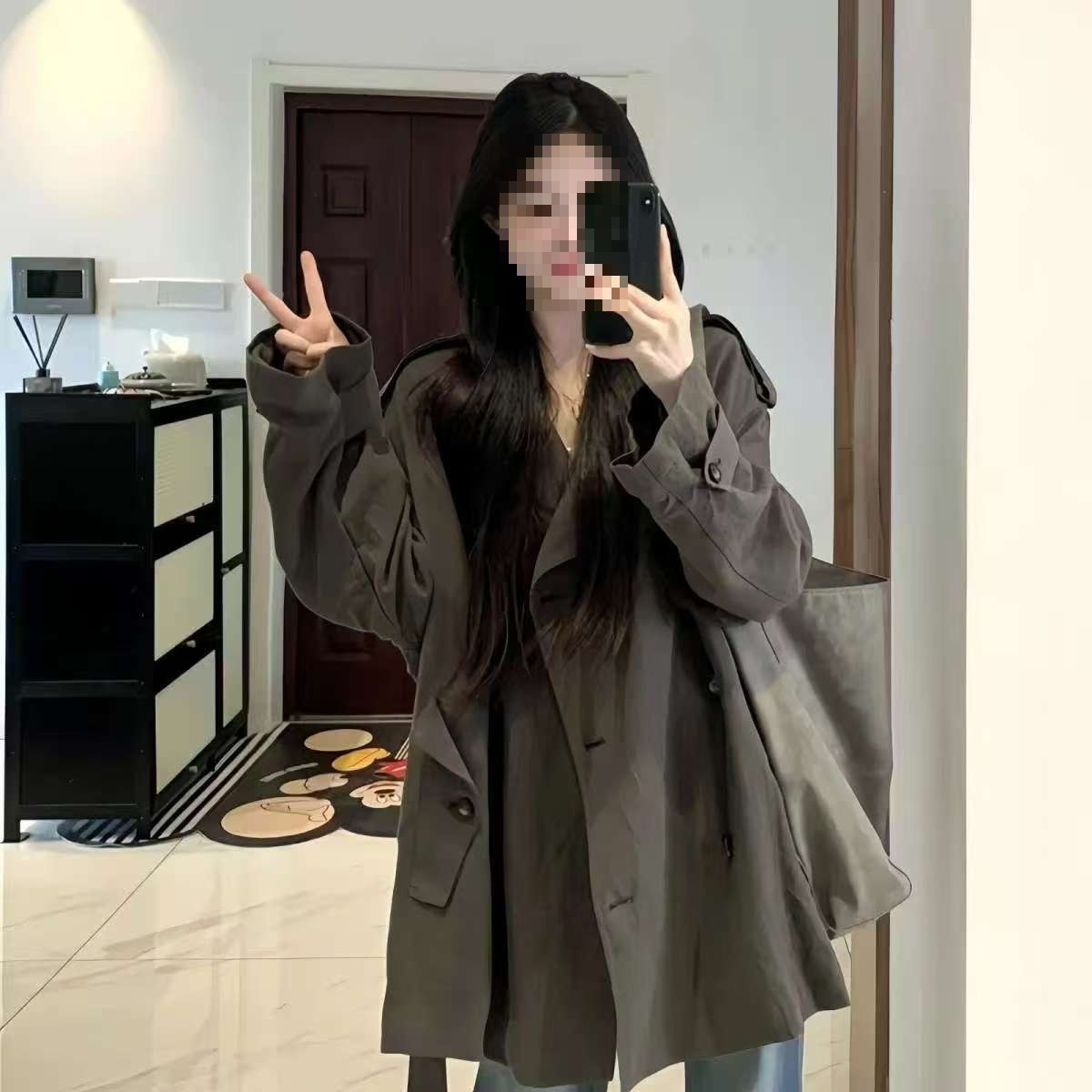 春秋季新款小个子巨好看薄款韩版系休闲中长款宽松风衣外套