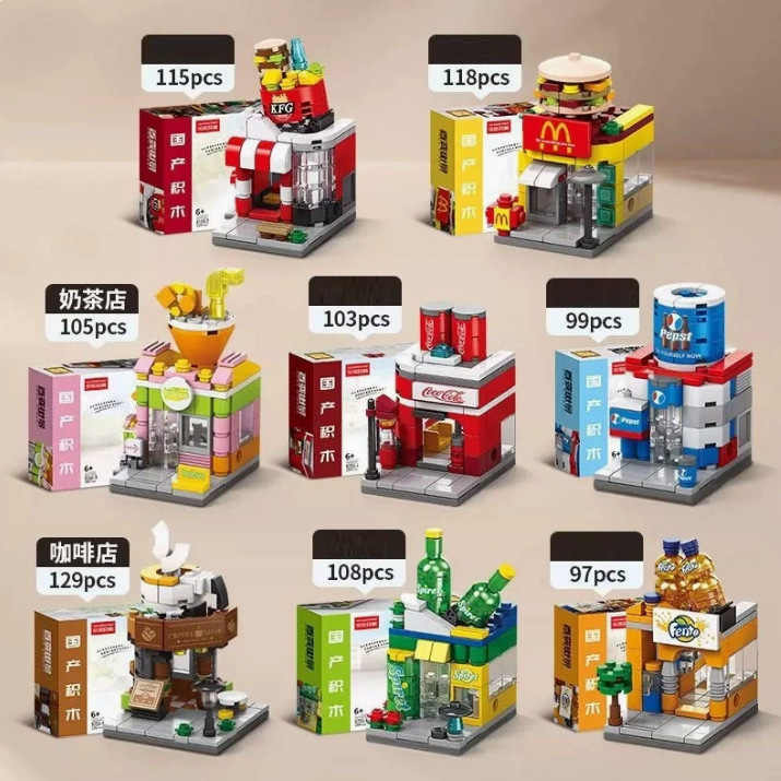 Hamburger Shop Cart Street Scene Building Blocks Compatible with Lego Children's Assembly Toys Ornaments Children's Day Gifts Wholesale Dropshipping