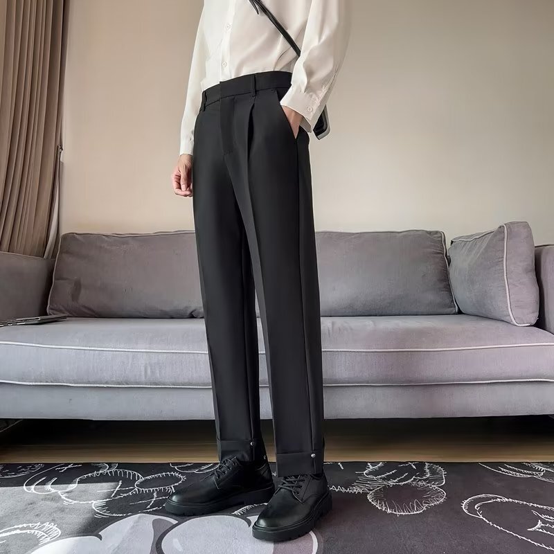 Dipping Suit Pants Brown Men's Autumn and Winter Thickened Loose High-grade Spring and Autumn Straight brown Casual Pants