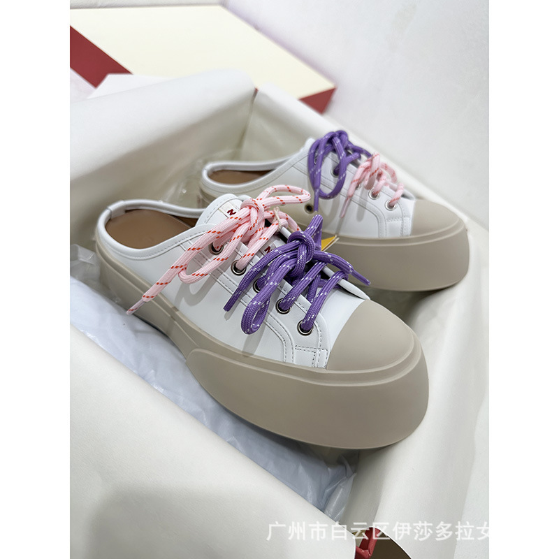 2025 Spring/Summer New Style Thick-Soled Height-Increasing Closed-Toe Half-Slipper Women's Genuine Leather Colorful Lace-Up Casual Sneakers Non-Slip 2025 Spring/Summer New Style Thick-Soled Height-Increasing Closed-Toe Half-Slipper Women's Genuine Leather Colorful Lace-Up Casual Sneakers Non-Slip