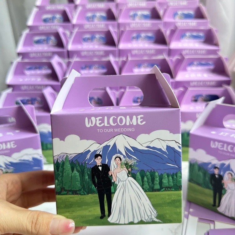 ネット赤手描きイラスト漫画手提げケースかわいい結婚喜糖箱結婚式婚約領収書喜糖箱テーブル糖箱|undefined