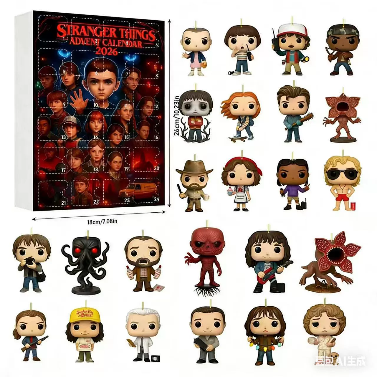 Адвент-календарь акриловых подвесок (Stranger Things) 24 дня, слепой бокс, 26×18×3 см