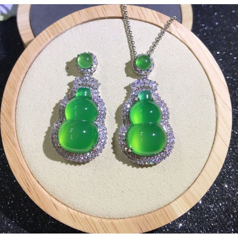 녹색 CHALCEDONY 펜던트 높은 얼음 S 상감 패션 풀 다이아몬드 조롱박 녹색 마노 옥 펜던트 제조 업체 도매