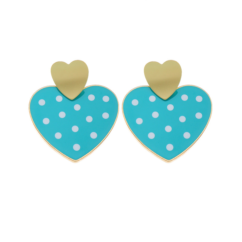 Boucles D&#39;oreilles Rétro Simple À Pois Pêche Double Love display picture 9