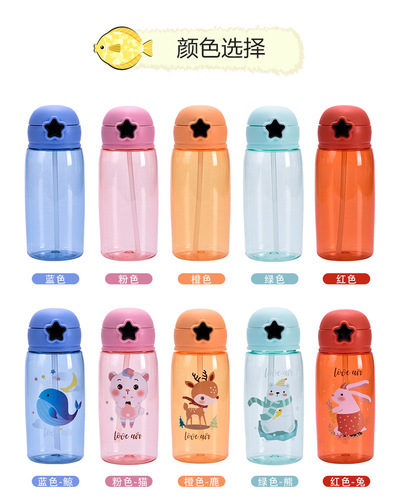 New Internet celebrity cute straw cup for boys and girls star plastic cup children's water cup sports can carry gift logo