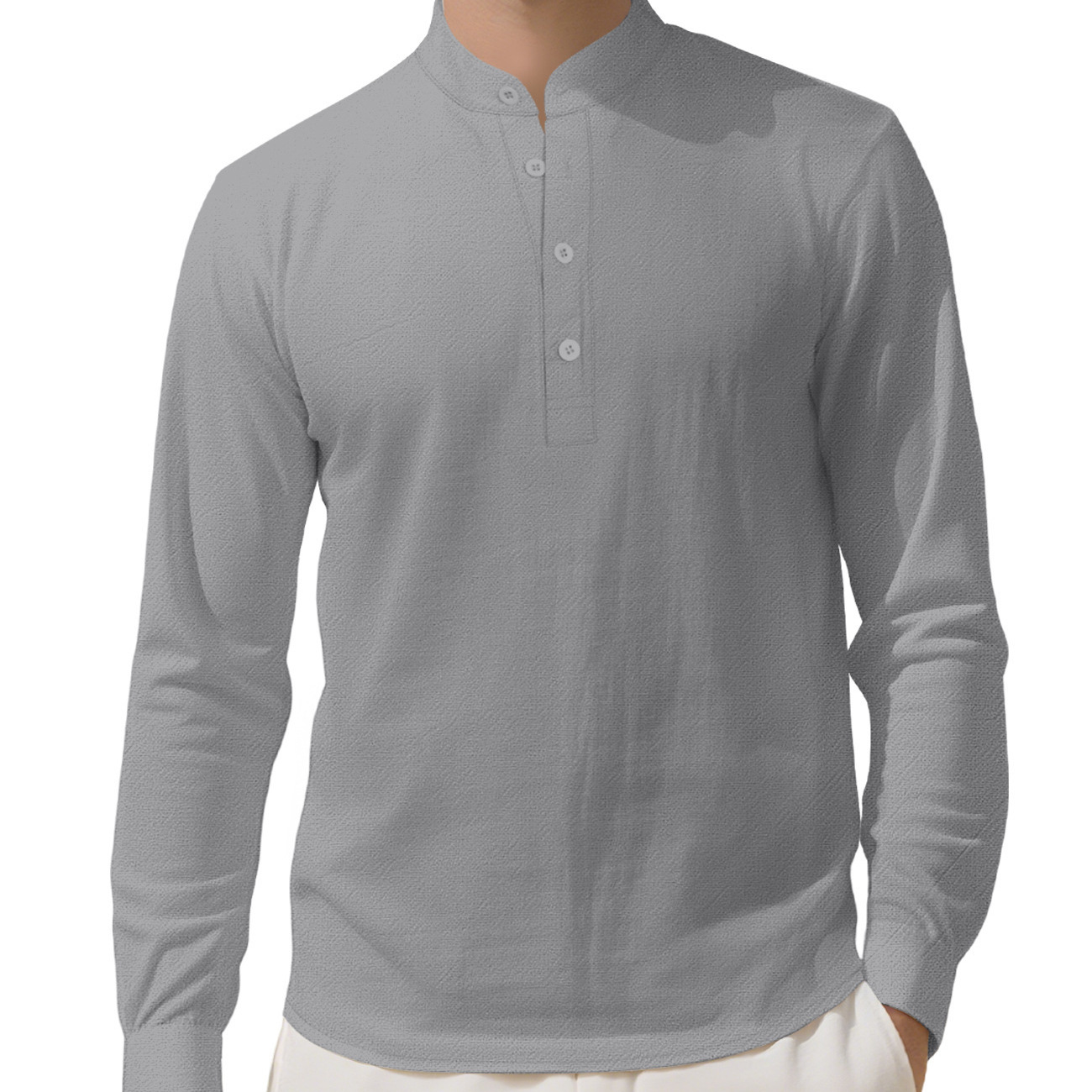 Nuevo comercio exterior de Amazon AliExpress ropa de hombre suelta lino sólido de manga larga camisa de cuello de hombre camisa casual