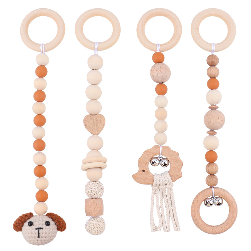 Suministros para bebés de dibujos animados animal cachorro colgante de punto de cuatro piezas de los niños de educación temprana Beech sonajero adornos de juguete