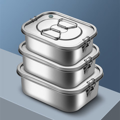 Stainless steel lunch box 304 square rice jar canteen student office worker lunch box with lid and handle steamed lunch box