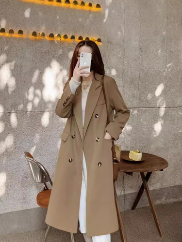 Long coat trench coat autumn double-breasted camel-colored 2025 temperament goddess style retro feeling suit 2025