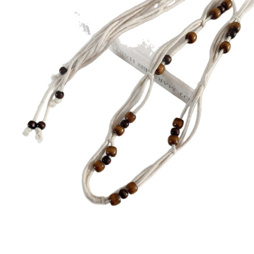 Bohemian-style round bead braided knot ethnic handmade wood beads women's waistband casual vacation style beautiful waist cord