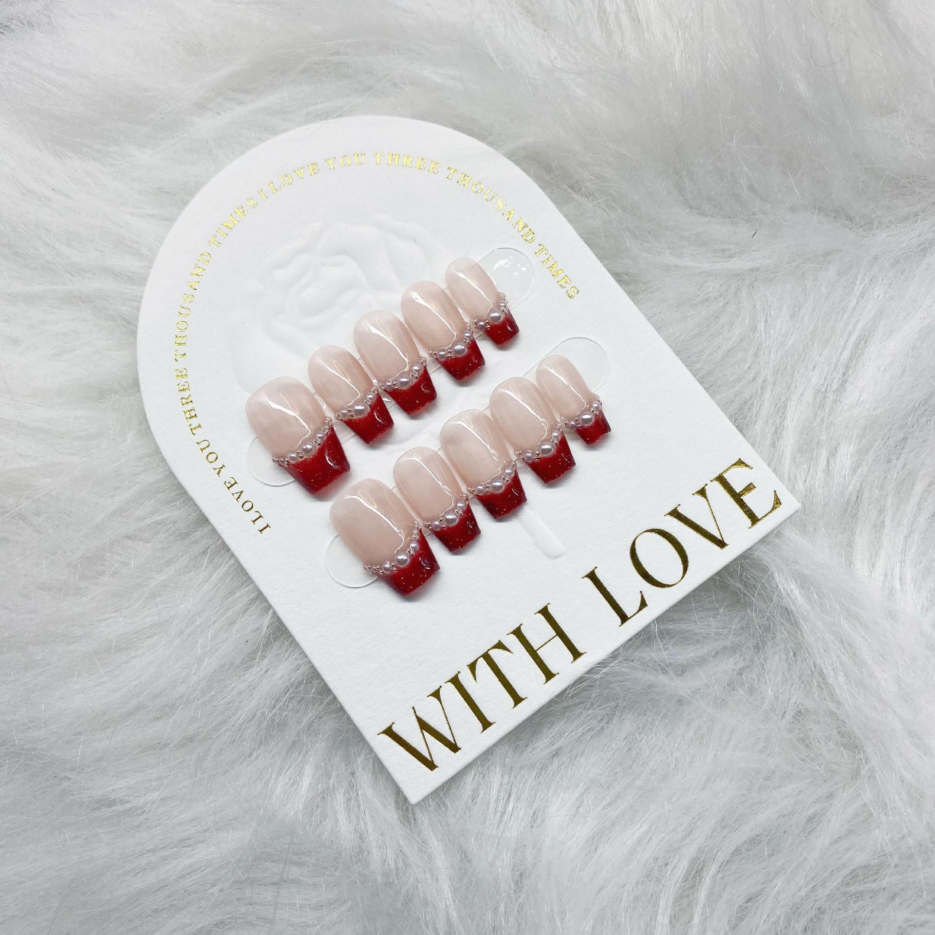 Hecho a mano de fototerapia manicura venta al por mayor Yi dedo desgaste uñas rojo francés etiqueta engomada del clavo las mujeres embarazadas pueden usar parche de uñas