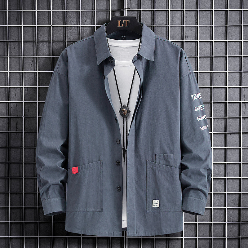 Spring and Autumn Versatile Men's Long-Sleeved Shirts, Casual Loose-Fitting, No-Iron, Hong Kong Style Business Shirts, Men's Jackets