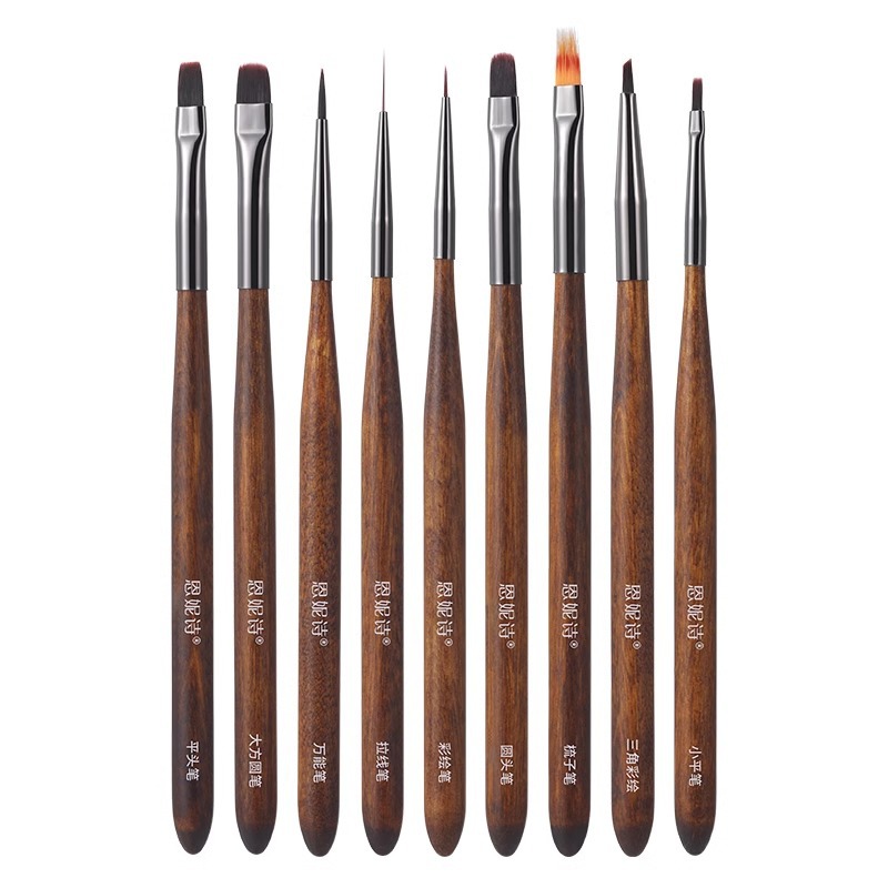 Unidad de pincel de uñas de madera de sándalo, pincel de dibujo de pintura profesional japonés, herramientas de pincel de fototerapia de color de flores de gradiente francés