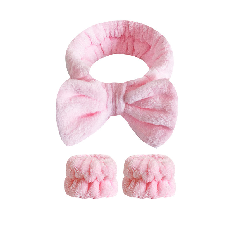 Amazon Hot Selling Solid Color Bow Hair Band Simple Monochrome Plush Hair Ring Face Wash Makeup Headband Wrist Suit