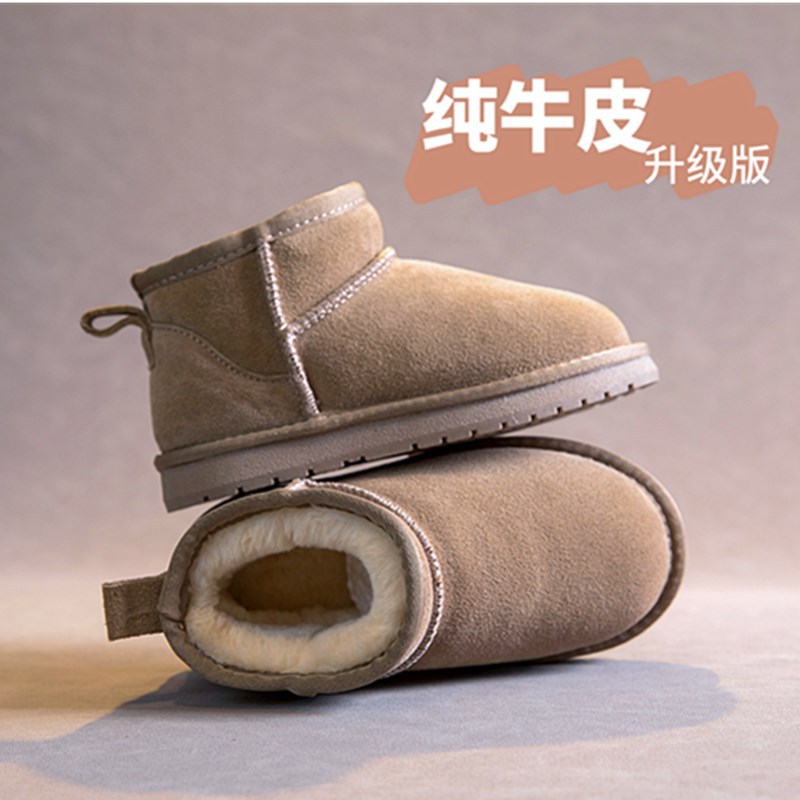 Genuine Leather Children's Snow Boots Parent-child Winter Boys' fleece-lined Warm Cotton Shoes Waterproof Girls Boots Baby Cotton Shoes