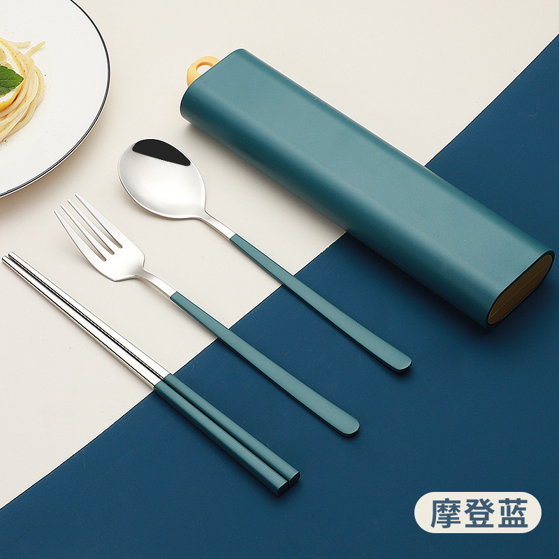 304ステンレススプーン携帯食器スプーンフォークセット滑り止め箸韓国式かわいい学生旅行食器箱|undefined
