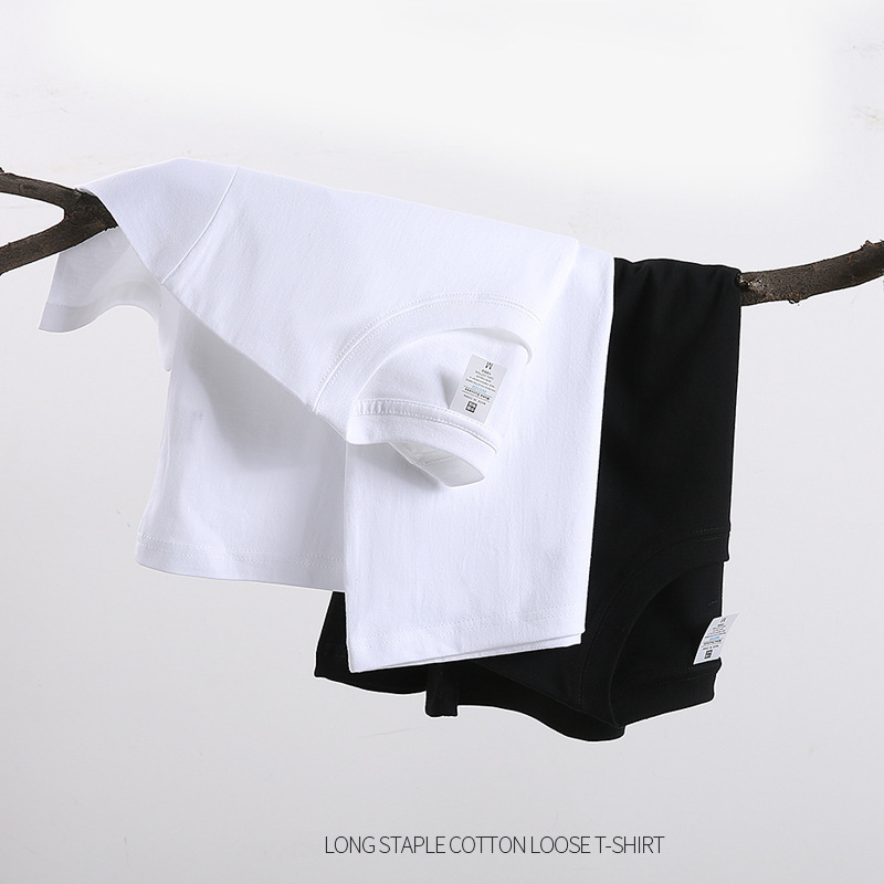 Summer men's 230g250g heavy cotton short sleeve round neck T-shirt tide loose solid color T-shirt advertising shirt customization