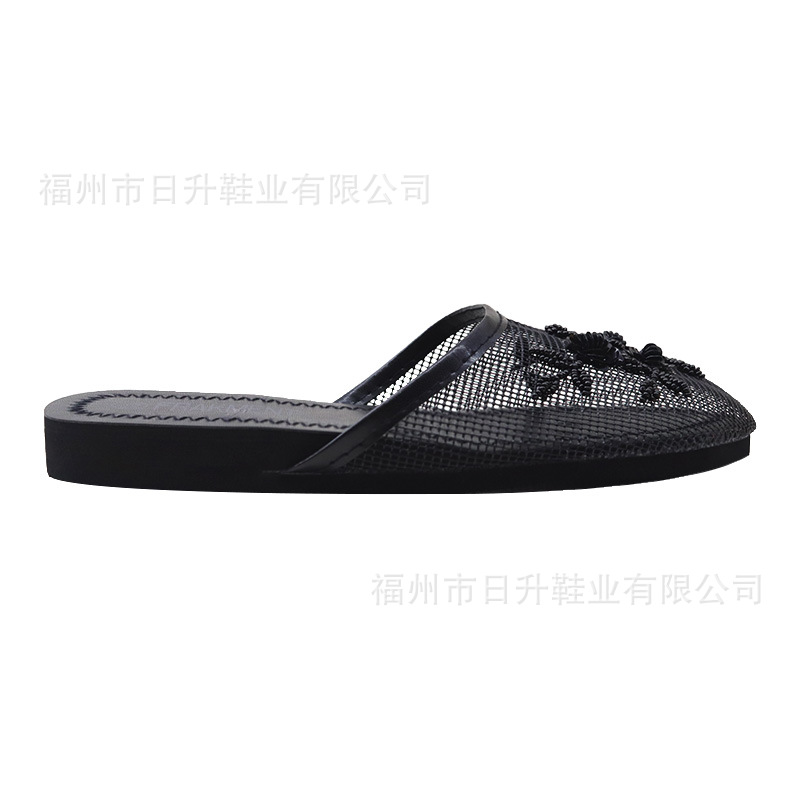 OEM定制跨境外贸网拖女士外穿绣珠三朵花面轻便EVA半包拖Slippers