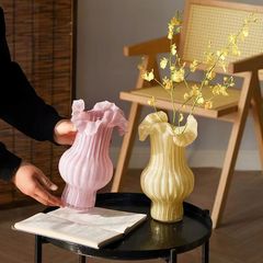 高级感中古艺术玻璃花瓶复古摆件客厅透明插花水养餐桌大肚奶油风
