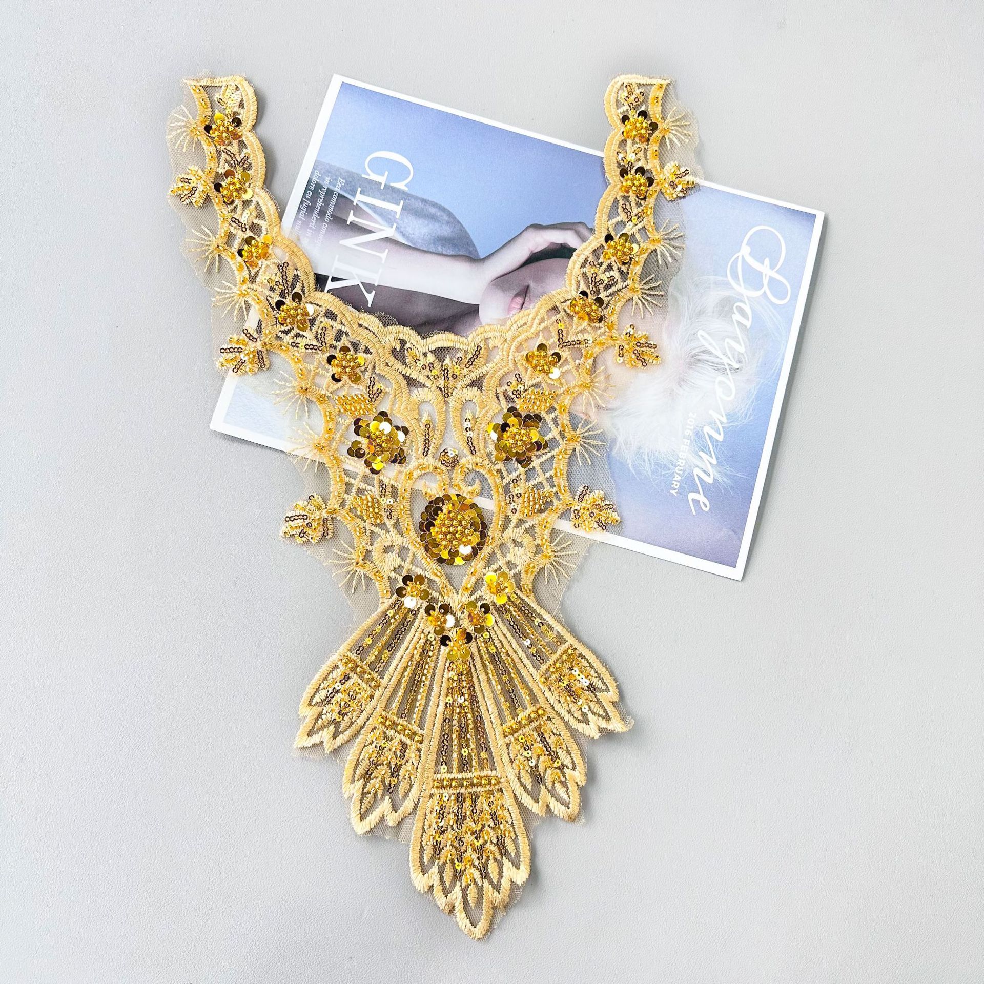 Dorado bordado en forma de cuello en forma de U collar flores de pecho nuevo vestido de boda ropa de baile accesorios diy venta directa image 3