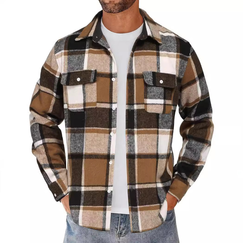 European and American Men's Plaid Jacket 2024 New Amazon Flannel Long Sleeve Levers Single-breasted Light Men's Jacket European and American Men's Plaid Jacket 2024 New Amazon Flannel Long Sleeve Levers Single-breasted Light Men's Jacket