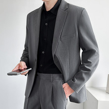 轻熟风痞帅小西服外套坠感潮流纯色休闲西装套装男高级感韩版宽松