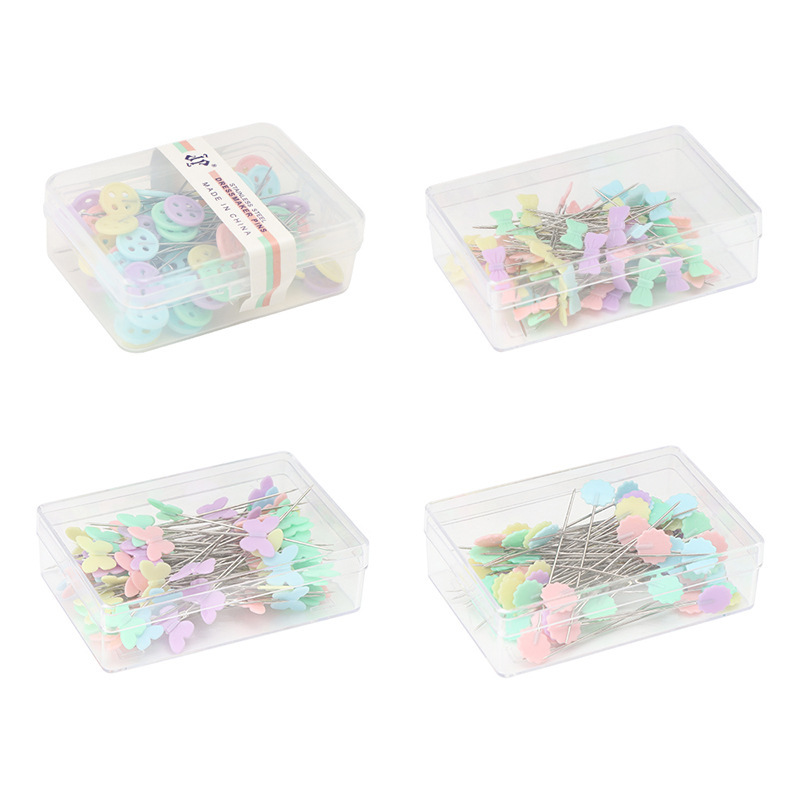 80/caja de botones de plástico aguja de posicionamiento de mariposa ropa de posicionamiento de corte tridimensional alfiler fijo aguja de posicionamiento de color