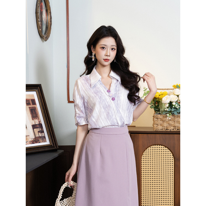 Dayuansad Zhiying Tie-Dye Short-Sleeved Shirt Women's Summer Top Shirt # L11604 Women's Summer Thin Shirt Dayuansad Zhiying Tie-Dye Short-Sleeved Shirt Women's Summer Top Shirt # L11604 Women's Summer Thin Shirt