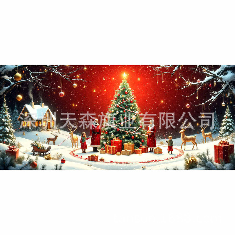 跨境新款圣诞节车库旗宽幅大尺寸节日庆祝活动真实感装饰背景温馨|undefined