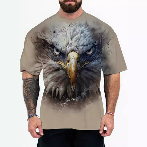 2025 New Animal Pattern 3D Digital Printing European and American Adult Men's T-Shirt Cross-Border Un Hooded Short-Sleeve Top